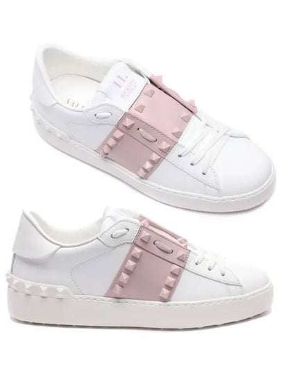 Rockstud Leather Low Top Sneakers White Rose - VALENTINO - BALAAN 2