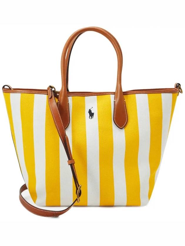 Striped Canvas Medium Tote Bag Yellow - POLO RALPH LAUREN - BALAAN 4