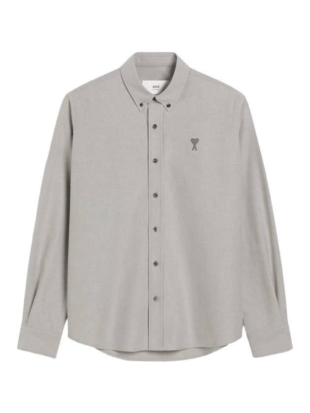 Embroidered Logo Long Sleeve Shirt Grey - AMI - BALAAN 1