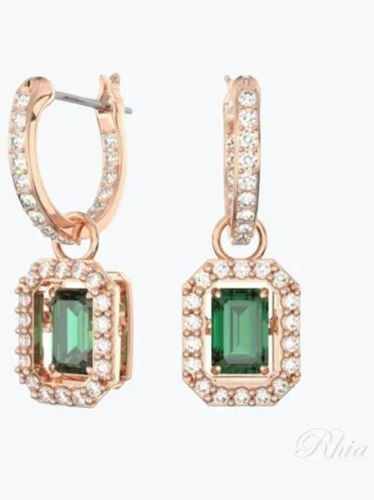 Millenia Drop Octagon Cut Earrings Rose Gold Green - SWAROVSKI - BALAAN 2