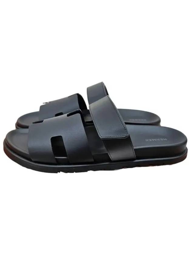 Hermes Chypre H Logo Calfskin Sandals Black - HERMES - BALAAN.