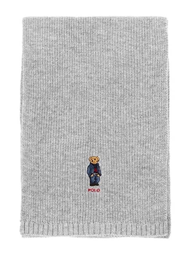 Embroidered Bear Wool Muffler Grey Heather - POLO RALPH LAUREN - BALAAN 5