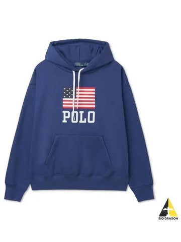 W Logo Flag Oversized Fleece Hoodie Blue - POLO RALPH LAUREN - BALAAN 1