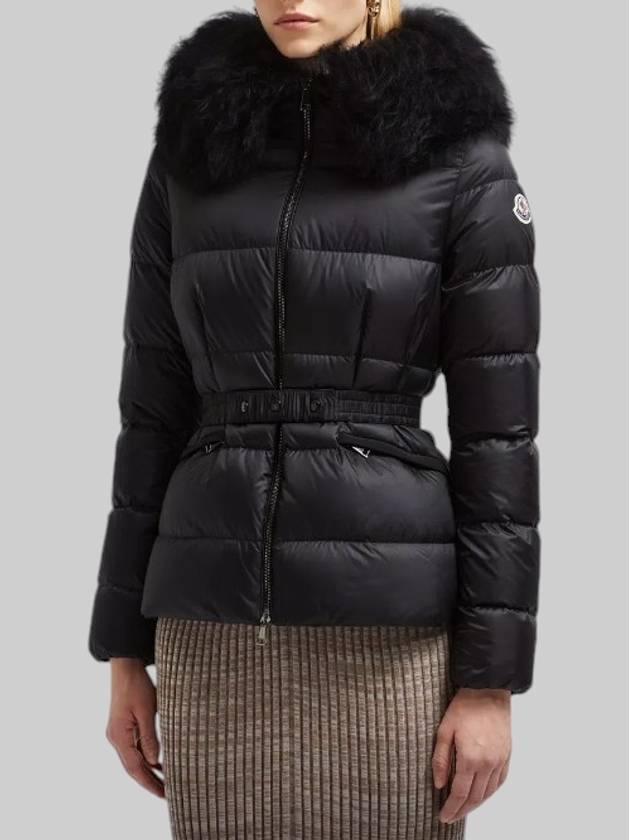 Women's BOED Fur Hooded Down Short Padded Jacket Black - MONCLER - BALAAN 3