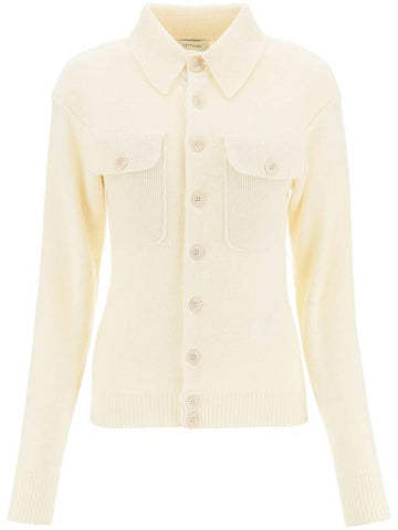 Women's Soft Shetland Fit Collar Cardigan Light Cream - LEMAIRE - BALAAN.