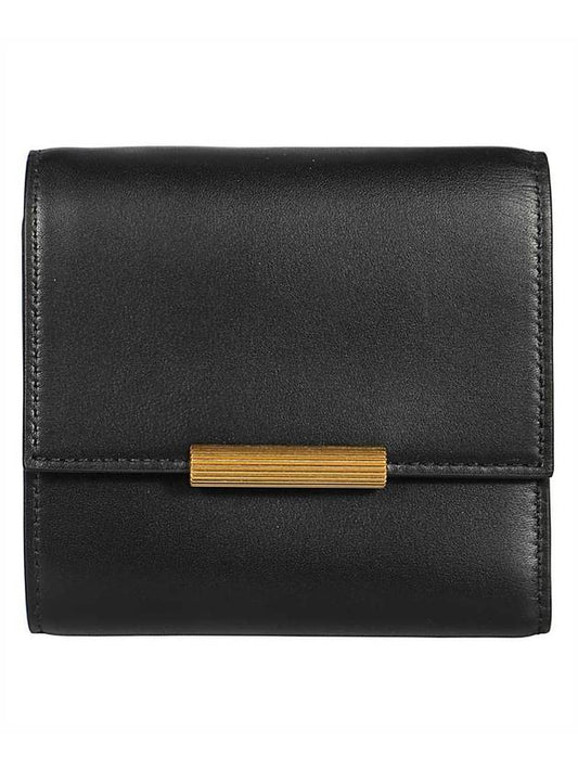 Logo 3-Fold Calfskin Half Wallet Black - BOTTEGA VENETA - BALAAN 1