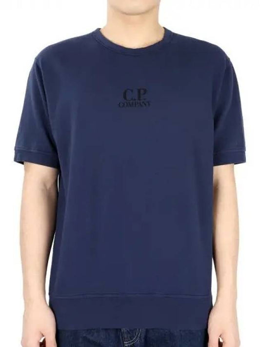 Men's Logo Print Crew Neck Cotton Short Sleeve T-Shirt Navy - CP COMPANY - BALAAN 2