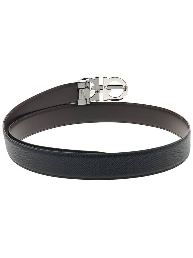 Men's Double Gancini Reversible Leather Belt Black Testa di Moro - SALVATORE FERRAGAMO - BALAAN 5