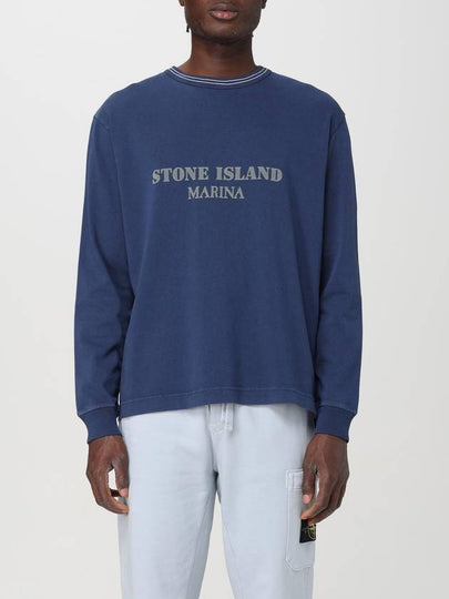 Logo Print Cotton Sweatshirt Blue - STONE ISLAND - BALAAN 2