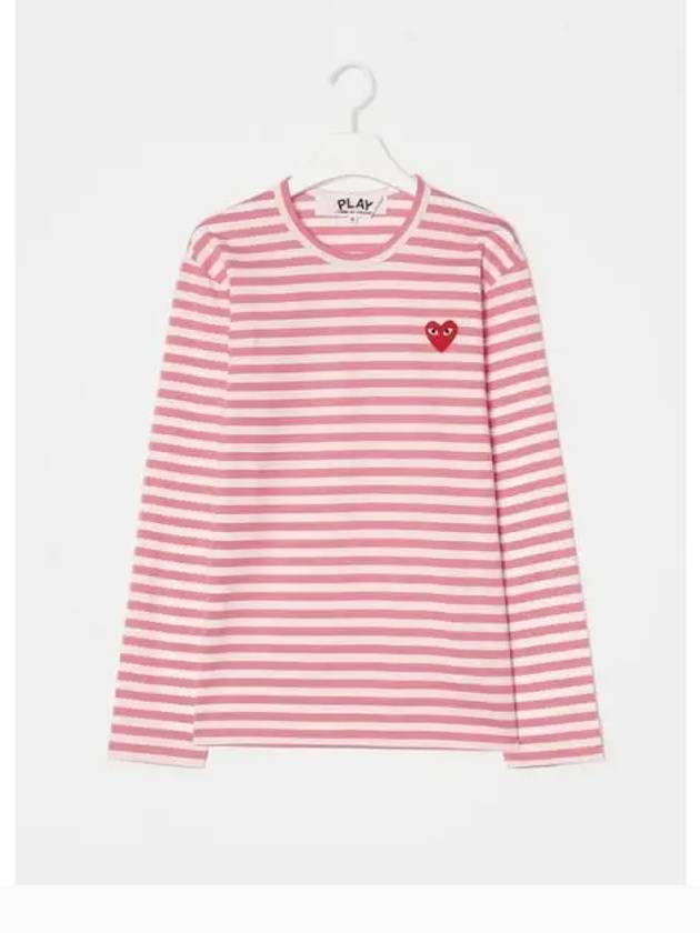 Unisex Red Heart Waffen Striped T shirt Pink White Domestic Product GM0024042381202 - COMME DES GARCONS PLAY - BALAAN 1