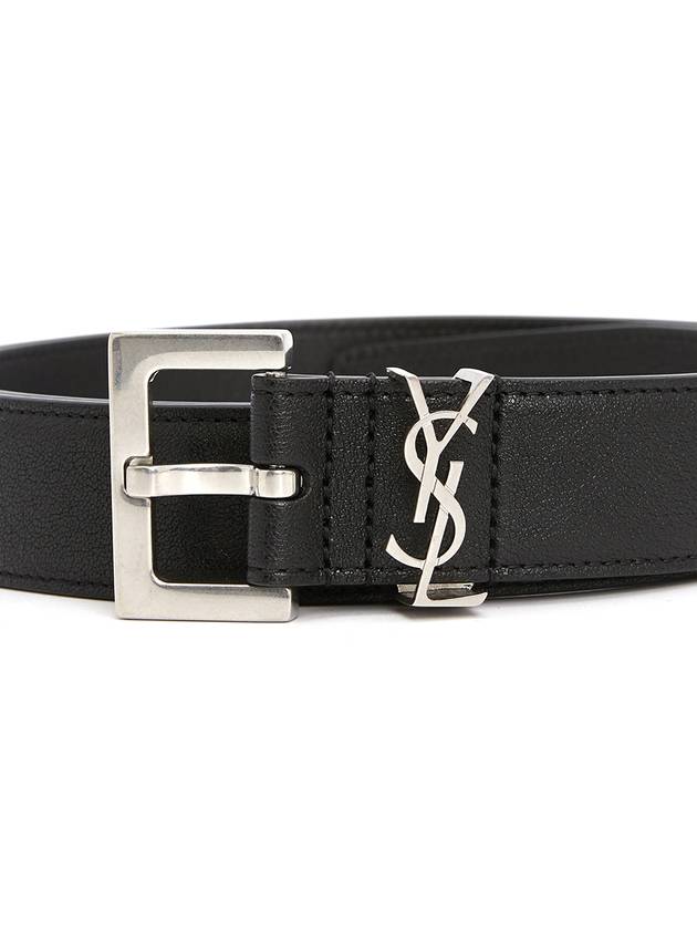 Silver Hardware Monogram Buckle Leather Belt Black - SAINT LAURENT - BALAAN 6