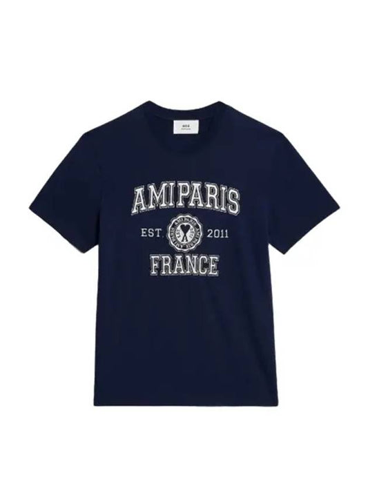 Varsity Logo Short Sleeve T-Shirt Navy - AMI - BALAAN 2