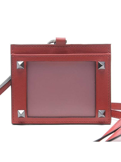 Rockstud Badge Leather Card Wallet Red - VALENTINO - BALAAN 2