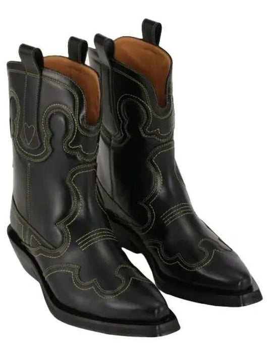 Embroidered Western Ankle Middle Boots Black - GANNI - BALAAN 2