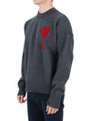 Big Heart Logo Wool Knit Top Grey - AMI - BALAAN 4