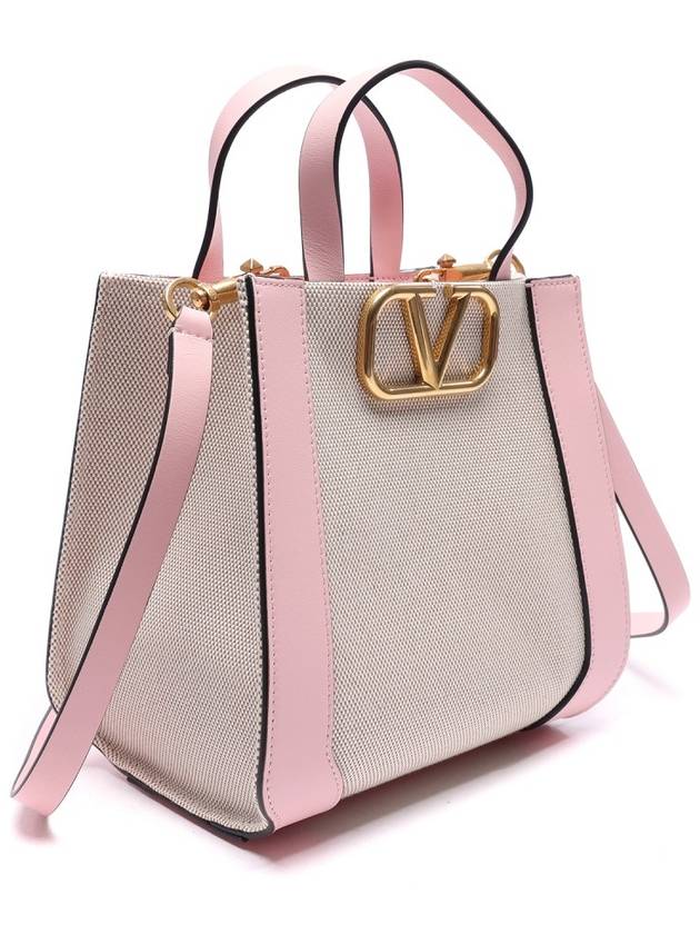 V Logo Signature Leather Tote Bag Pink - VALENTINO - BALAAN 4