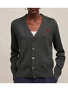 Heart Logo Wool Cardigan Heather Grey - AMI - BALAAN 3