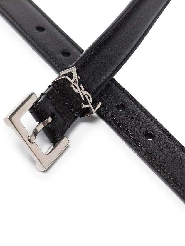 Women's Monogram Square Grain Leather Belt Black - SAINT LAURENT - BALAAN 4