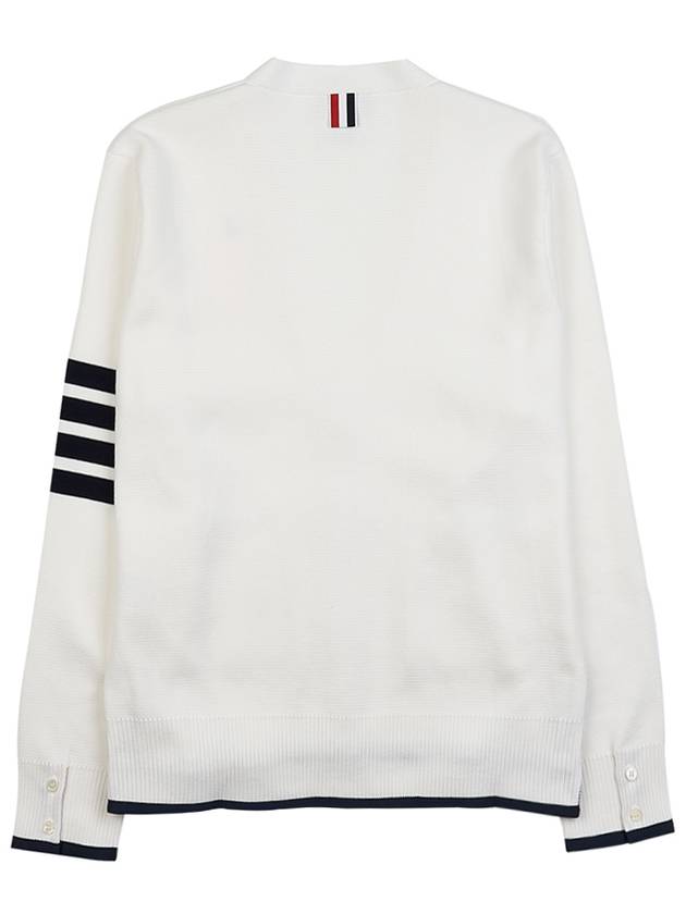 V-Neck Diagonal Armband Cardigan White - THOM BROWNE - BALAAN 3