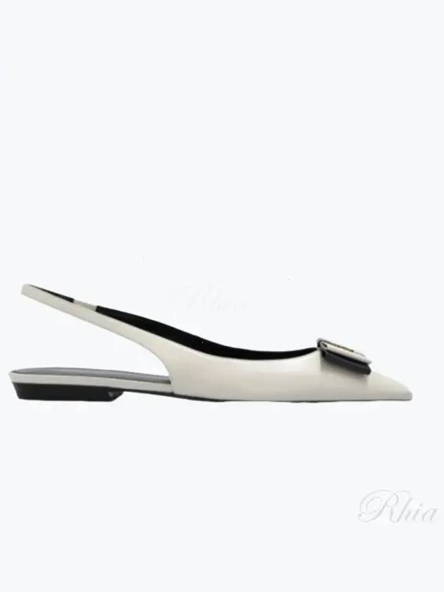 Bow Metal Logo Leather Slingback Flats Pearl - SAINT LAURENT - BALAAN 2