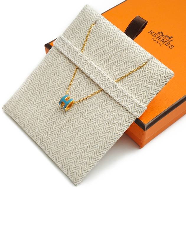 MiMini Pop H Pendant Necklace Gold Bleu Jean - HERMES - BALAAN 3