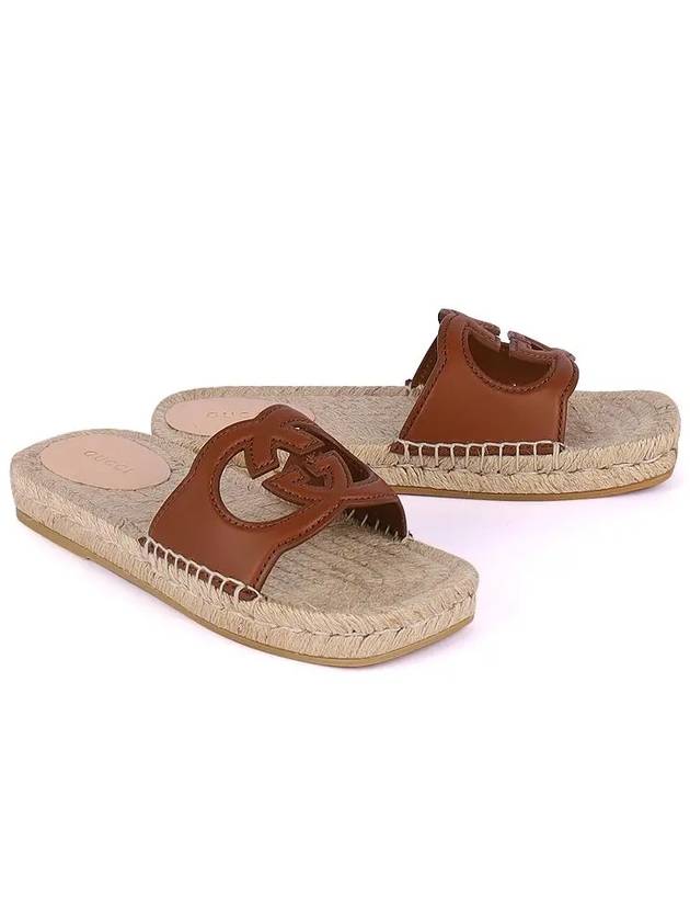 Interlocking G Cut Out Leather Slide Brown - GUCCI - BALAAN 2