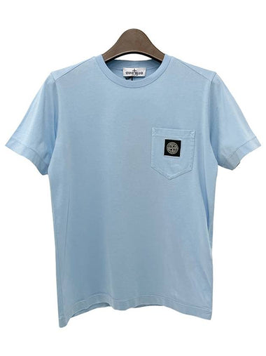 Kids Logo Patch Pocket Short Sleeve T shirt 10 12 Blue 801620347 V0040 - STONE ISLAND - BALAAN 1