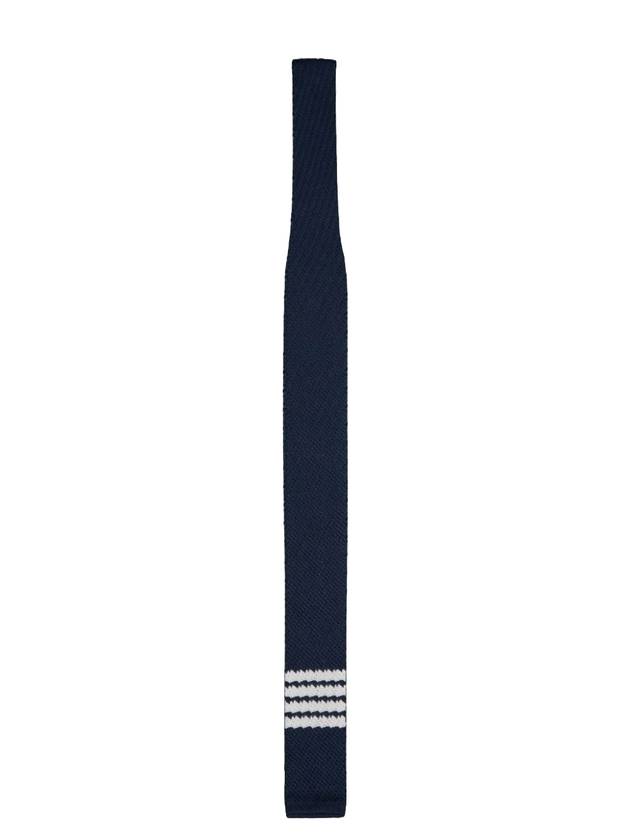 Women's Silk Twill Stitch 4 Bar Tie Scarf Navy - THOM BROWNE - BALAAN 1