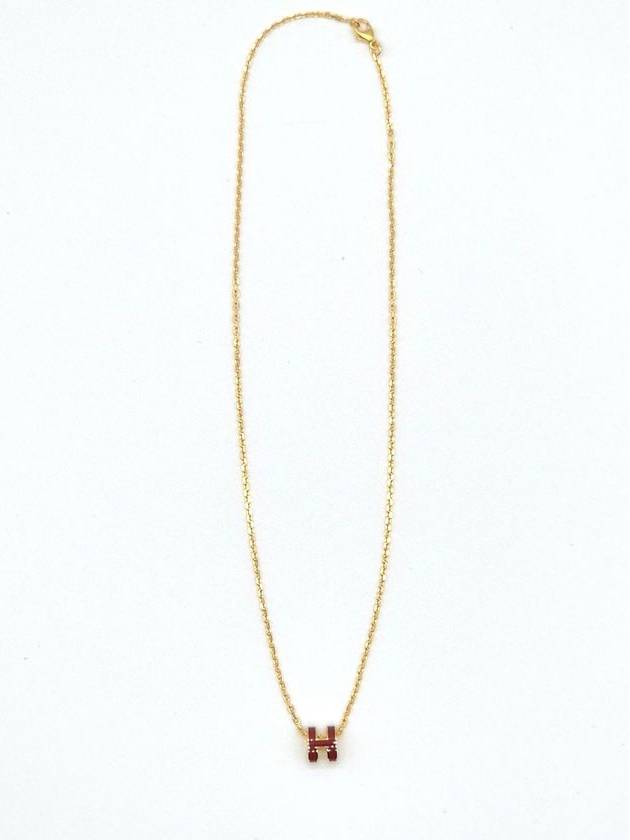 Mini Pop H Pendant Necklace Gold Rouge Grenat - HERMES - BALAAN 7