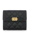 Boy Gold Logo Caviar Leather Half Wallet Black - CHANEL - BALAAN 1