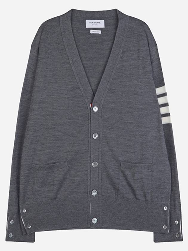 Men's Sustainable Classic Diagonal Wool Cardigan Medium Grey - THOM BROWNE - BALAAN 2