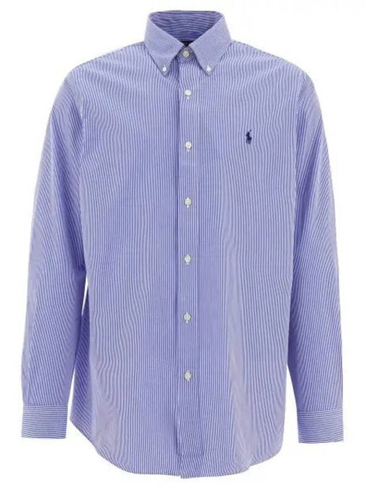 Embroidered Logo Striped Long Sleeves Shirt Dark Blue - POLO RALPH LAUREN - BALAAN 2