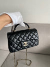 New Mini Top Handle Flap Bag Lambskin Black Gold Shamgol AS2431 - CHANEL - BALAAN 10