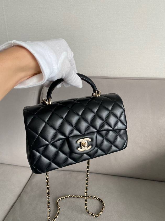 New Mini Top Handle Flap Bag Lambskin Black Gold Shamgol AS2431 - CHANEL - BALAAN 10