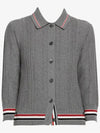 High Twist Cotton Stripe Polo Cardigan Grey - THOM BROWNE - BALAAN 2