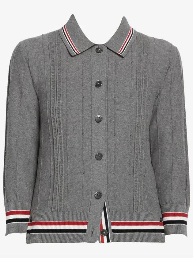 High Twist Cotton Stripe Polo Cardigan Grey - THOM BROWNE - BALAAN 2