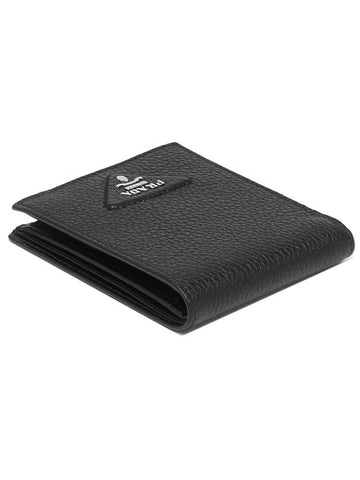 Triangle Logo Leather Half Wallet Black - PRADA - BALAAN 1