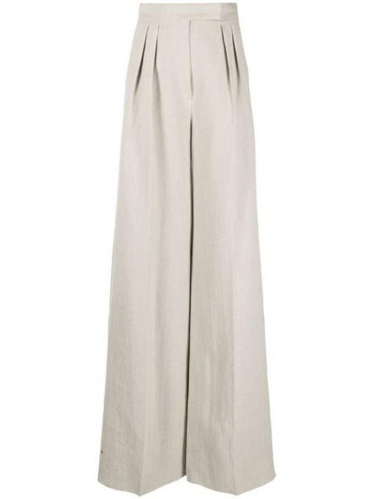 Cade Linen Pleated Wide Pants Beige - MAX MARA - BALAAN 1