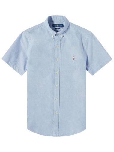 Embroidered Logo Oxford Short Sleeve Shirt Blue - POLO RALPH LAUREN - BALAAN 1