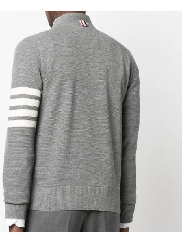 4-Bar Striped Waffle High V-Neck Cardigan Light Grey - THOM BROWNE - BALAAN 5