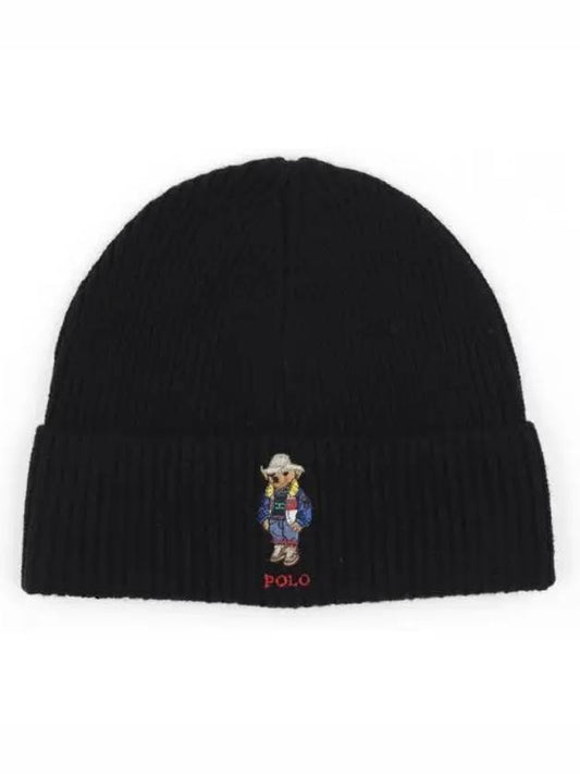 Embroidered Holiday Bear Wool Beanie Black - POLO RALPH LAUREN - BALAAN 2