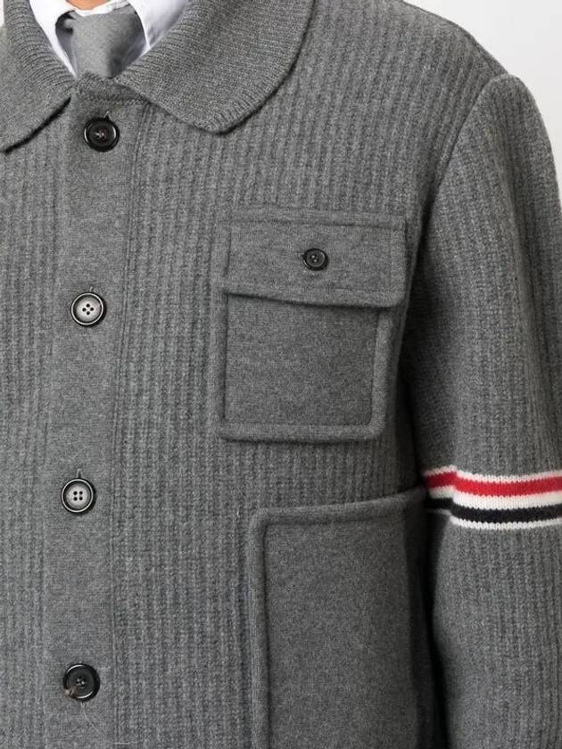 Men's Voile Wool Stripe Workman Jacket Grey - THOM BROWNE - BALAAN 3