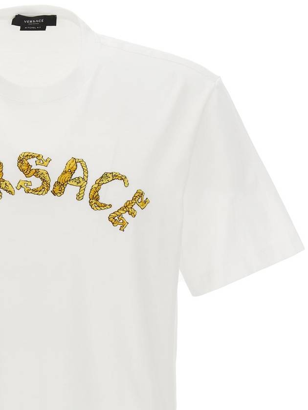 Seashell Baroque Embroidered Logo Crewneck Short Sleeve T-Shirt Black - VERSACE - BALAAN 4