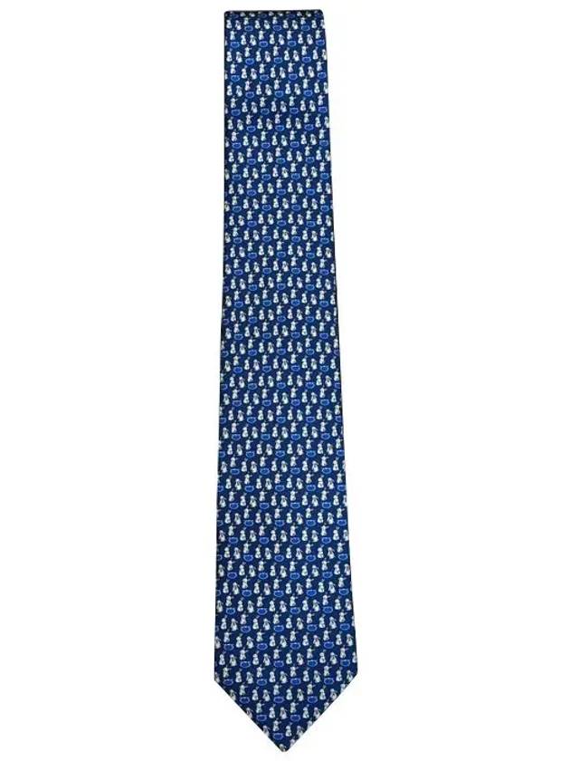 Rabbit Print Silk Tie Blue - SALVATORE FERRAGAMO - BALAAN 3