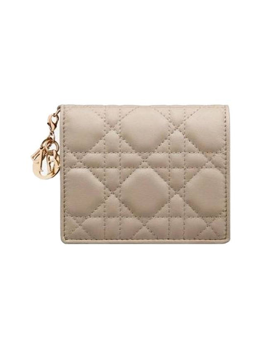 Lady Cannage Small Lambskin Half Wallet Sand - DIOR - BALAAN 1