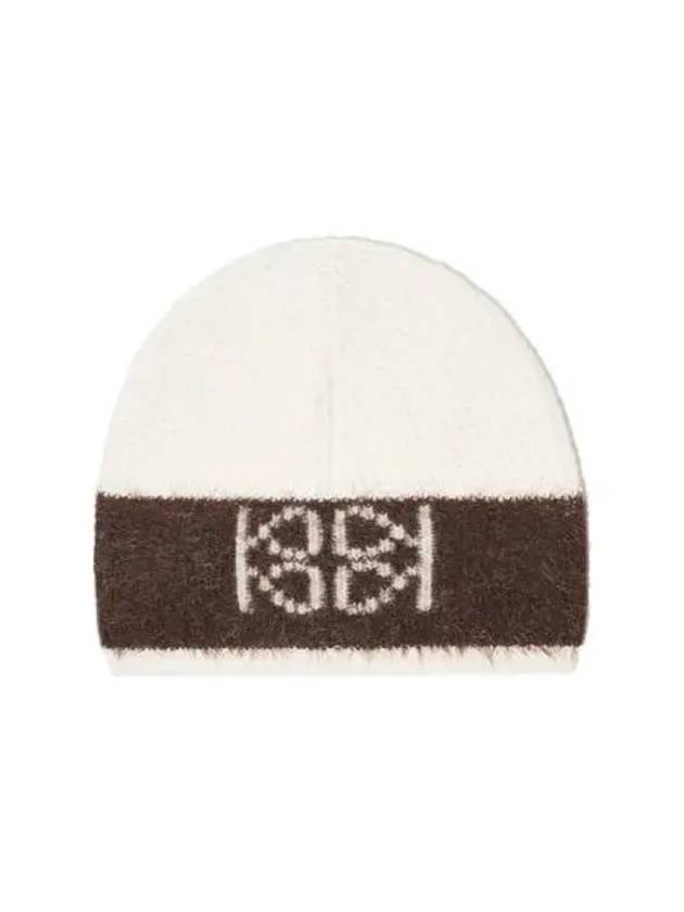 Emblem Knit Beanie Unisex Ivory Brown - KIJUN - BALAAN 1