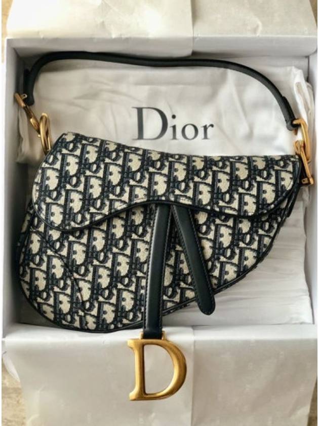 Saddle Oblique Jacquard Shoulder Bag Navy - DIOR - BALAAN 3