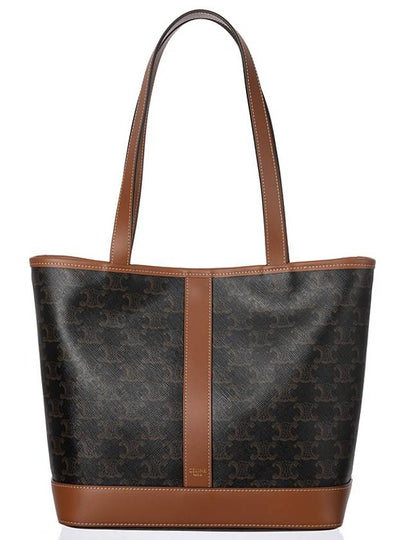 Triomphe Canvas Calfskin Tote Bag Brown Black - CELINE - BALAAN 2