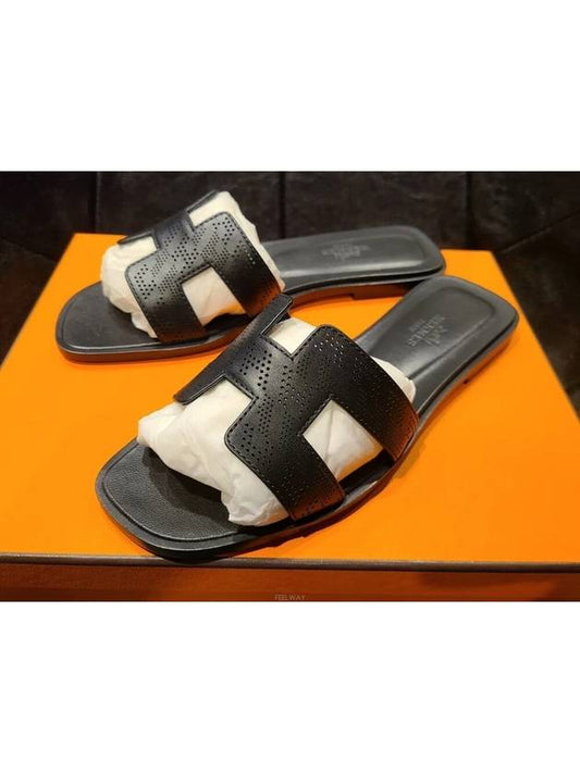 Punching Oran Sandals Slippers Black - HERMES - BALAAN 1
