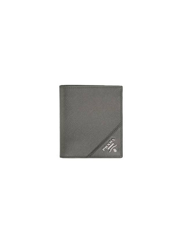 Saffiano Triangle Logo Half Wallet Marble Grey - PRADA - BALAAN 1